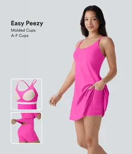 Halara Softlyzero Plush Molded Cups Adjustable Strap Backless Dance Active Dress-Easy Peezy Edition