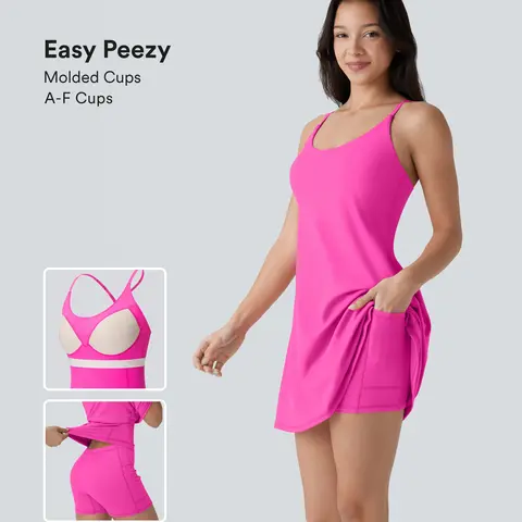 Halara Softlyzero Plush Molded Cups Adjustable Strap Backless Dance Active Dress-Easy Peezy Edition