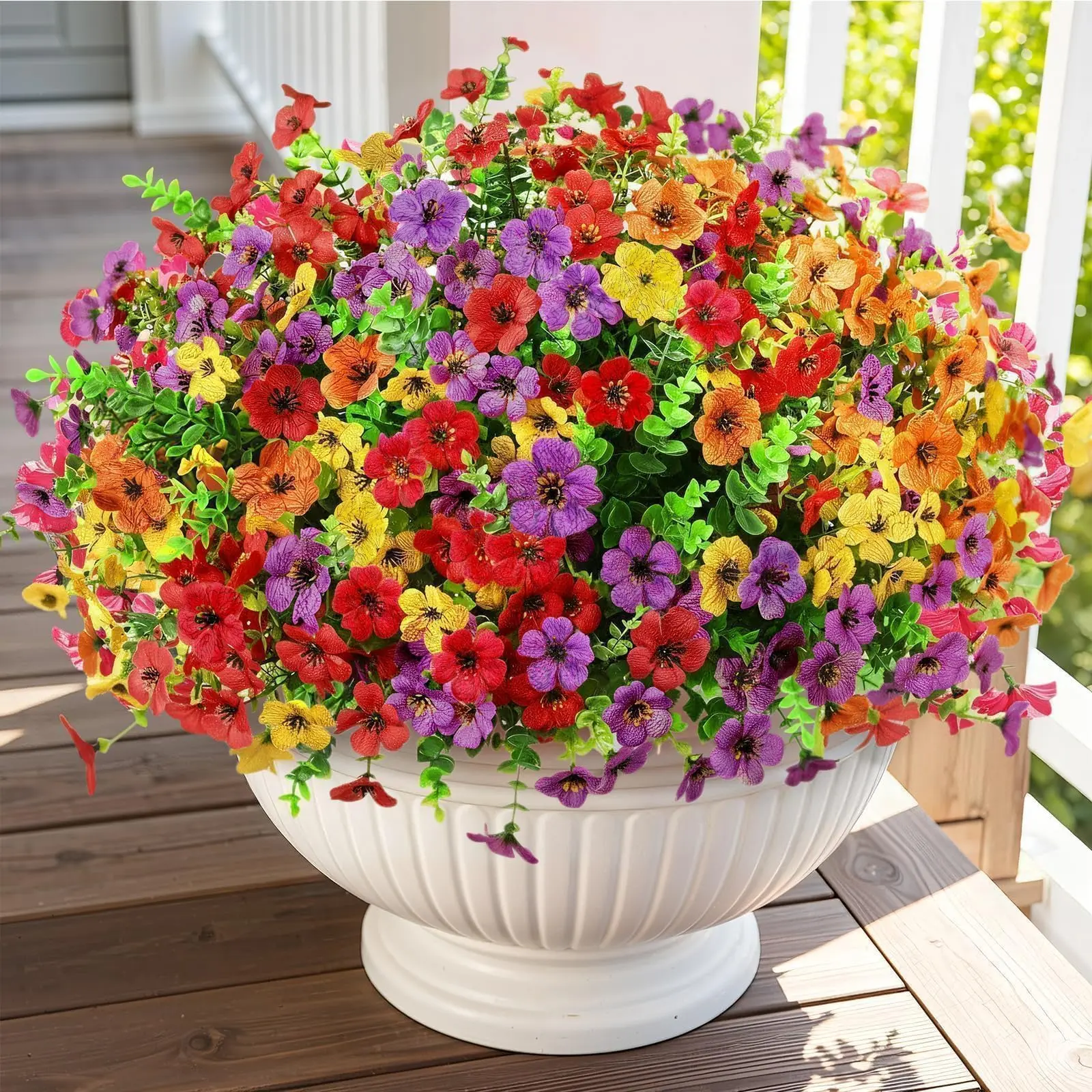 Artificial Outdoor Flowers, 12 Bundles Realistic UV-Resistant Waterproof Faux Plants, Full-Looking Fake Flowers for Porch Planters, Hanging Baskets, Garden Decor
