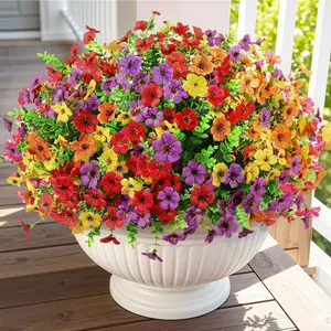 Artificial Outdoor Flowers, 12 Bundles Realistic UV-Resistant Waterproof Faux Plants, Full-Looking Fake Flowers for Porch Planters, Hanging Baskets, Garden Decor