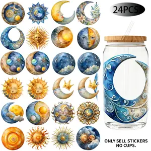 Mysterious Moon Theme UV DTF 16OZ DIY Transfer Stickers Adhesive Vinyl Decal Decorative Stickers - Suitable for 16oz water bottles, glass bottles, laptops, home decoration DIY. High-adhesion transfer paper, easy to peel off, high-definition printing