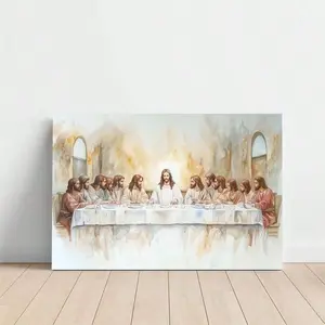 1pc Framed Last Supper Canvas Painting - Leonardo da Vinci'S Religious Art Replica, Gallery-Wrapped Christian Wall Decor & Disciples, Ready-to-Hang for Home, Church, Office - Christmas, Easter, Wedding, Baptism Gift - High-Quality Print o