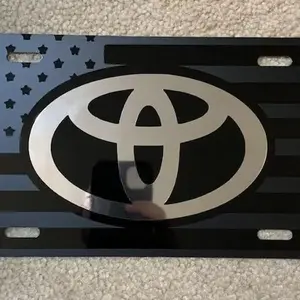 Black American Flag License Plate Metal Front Tag, Patriotic Blackout Vanity Plate for Cars & Trucks, Toyota, Chevy, Cadillac, John Deere, Case IH, Freedom Design