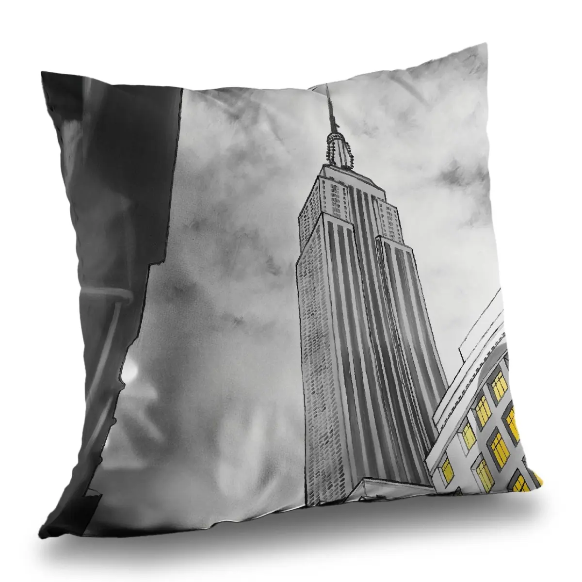 Begin Home Decor C1PT1414JXH6Y5 14 x 14 in. Outline of Empire State Building Pillow - Gray Poly Twill Decor