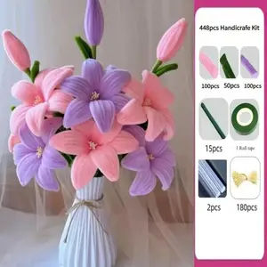 448pcs Lily Eternal Bouquet Gift Twist Stick DIY Full Set, Handmade Material Kit, Flower Arrangement Ornament, DIY Flower Decor, Perfect for Birthdays & Holidays