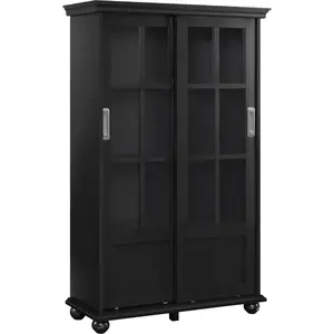 Bookcase with Sliding Glass Doors, Black