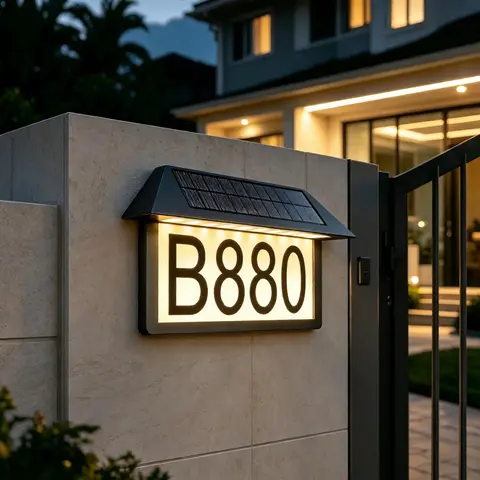 Solar Powered Address Sign House Numbers Light 300LM Waterproof 3 Lighting Modes LED Illuminated Address Plaque with Stakes, Outdoor Address Number