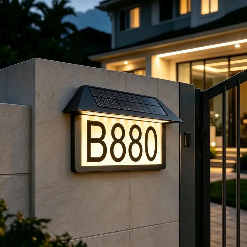 Solar Powered Address Sign House Numbers Light 300LM Waterproof 3 Lighting Modes LED Illuminated Address Plaque with Stakes, Outdoor Address Number
