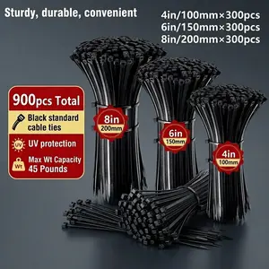 900pcs（8inch，6inch，4inch）Black standard cable ties，UV protection，Nylon cable ties，Plastic cable ties, installing cable ties，Maximum weight capacity 45 pounds，tools for mechanics，tools and gadgets for him,adapt,mechanic tools,tools and gadgets