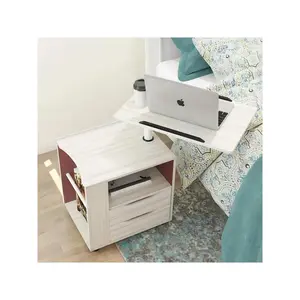 High Quality  DlandHome Height Adjustable Nightstand Overbed End Swivel Top Wood Bedside Table With Wheels For Bedroom Room Organizer Storage