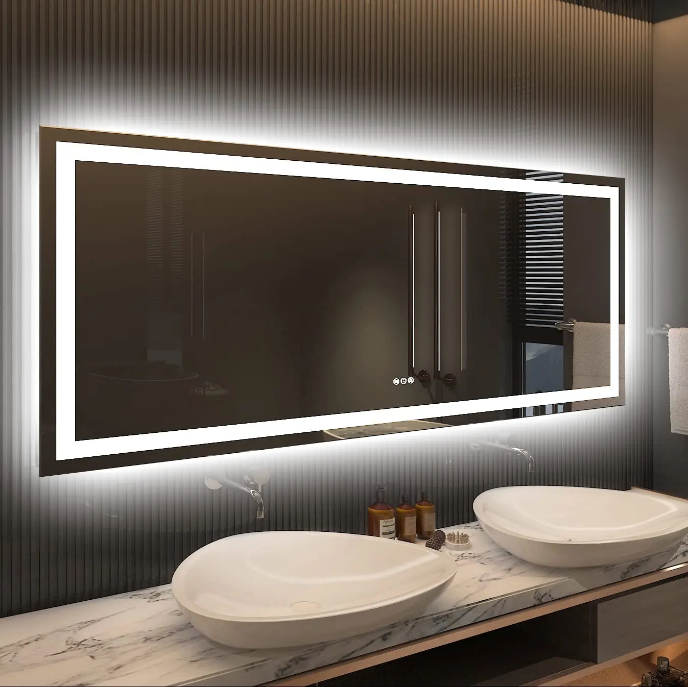 Amorho LED Bathroom Mirror, 60" X28" Front-Lit + Backlight Mirror for Wall, Dimmable Vanity Mirrors, Anti-Fog, Memory, 3 Colors Lighting, Shatterproof, ETL Listed