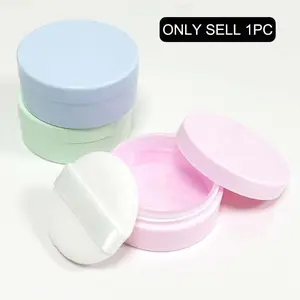 1pc Portable Mini Loose Powder Container With Sponge Powder Puff, 6g/ 0.21oz Reusable Plastic Empty Powder Case, Empty Makeup Powder Travel Container, Makeup Accessories, Beauty Puff