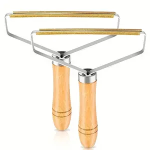 Ergonomic Wood Handle Double Pure Copper Blade Hair Removal Device - Portable Fabric Shaver, Suitable for Jackets, Suits, Corduroy, and Pet Hair, Hair Removal Device, Portable, Pure Copper Blade, Pet Hair