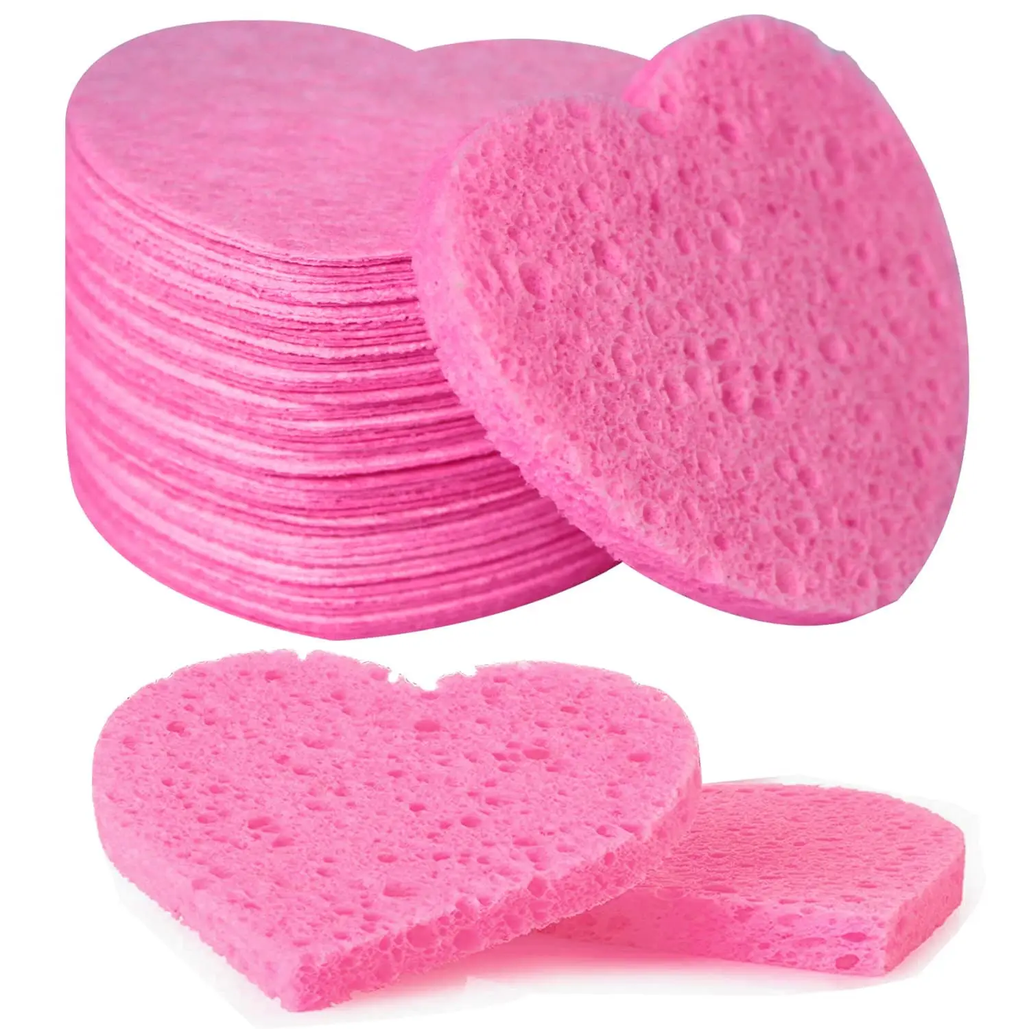 50-Count Compressed Facial Sponges 100% Natural Cellulose Face Sponge Daily Cosmetic Spa Sponges for Face Cleansing Makeup and Mask Removal, Exfoliating Skin Massage for Travel Home, Pink
