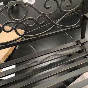 Outdoor Park Bench, Metal Frame Freestanding with Floral Pattern Backrest for Patio, Garden