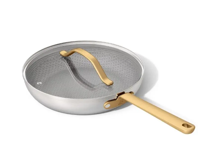 Stainless Steel Fry Pan with Lid, Ceramic Nonstick Coating