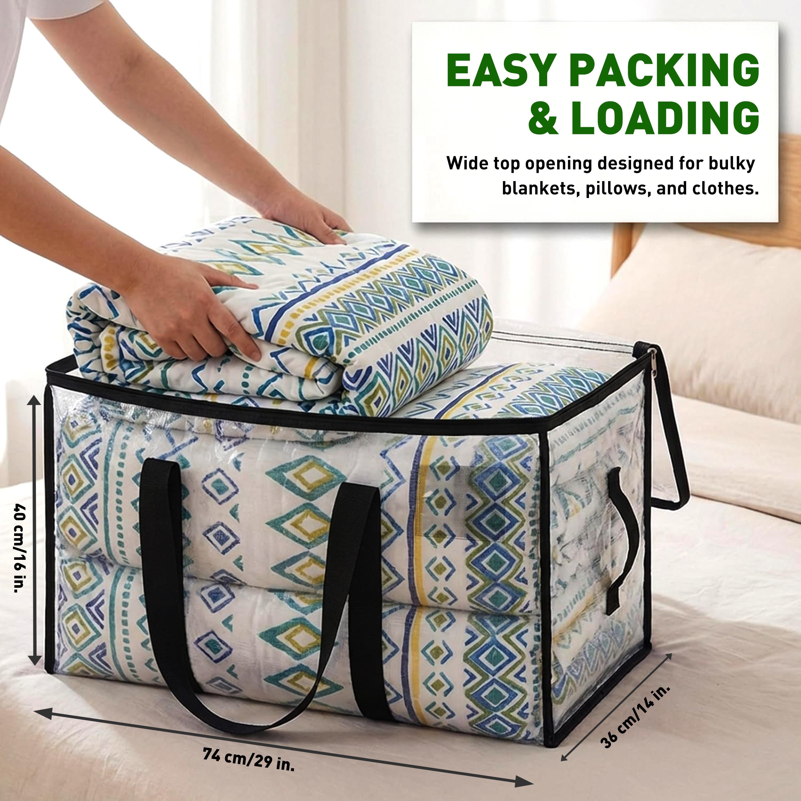 Extra Large Heavy-Duty Nylon Storage Bag with Reinforced Handles, Water-Resistant Foldable Organizer Tote for Clothes Blankets Comforters, Ideal for Closet & Home Organization