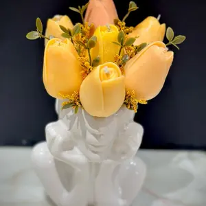 Flavoured Aphrodite Tulips Candles Yellow Floral Arrangement in Unique Design Holder