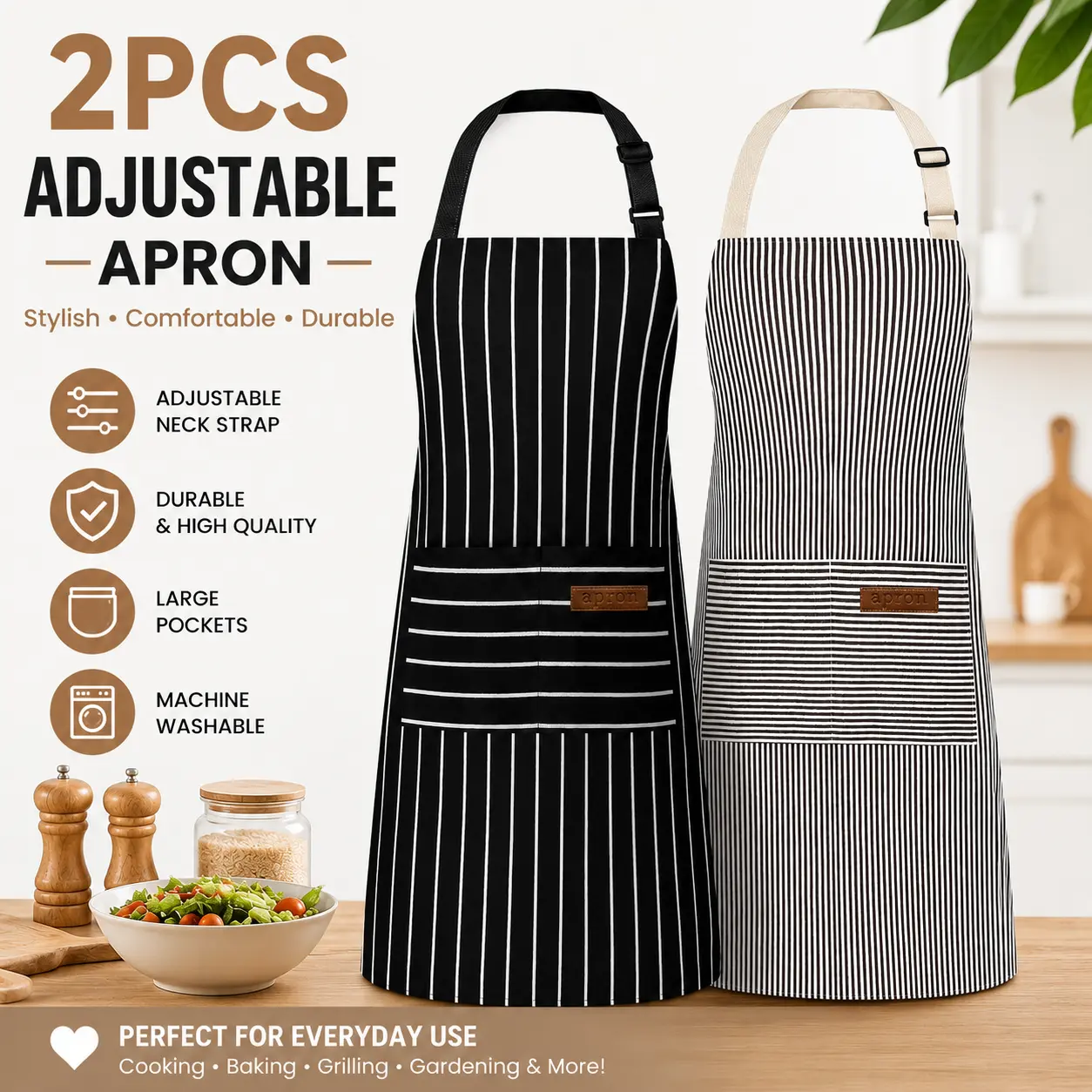 Kitchen Cooking Aprons for Women and Men Adjustable Chef Apron with Pockets 2 PCS Multicolor #DealsforYouDays#SummerWins