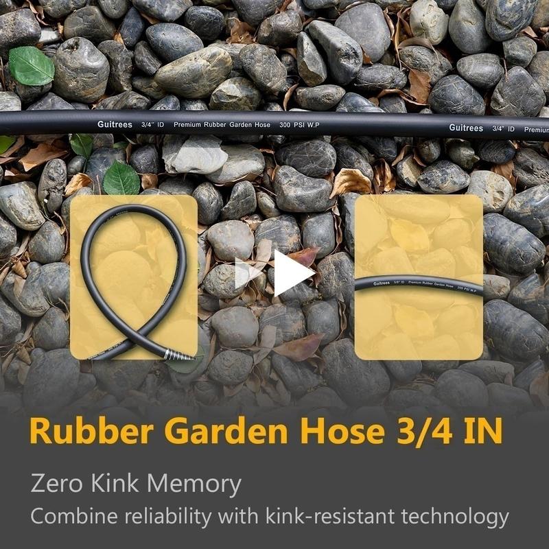 3/4 Heavy Duty Rubber Garden Hose - 200psi Working, 1000psi Burst - Hot/Cold Water - Five-Layered Braiding for Durability - Versatile for Gardening, Agriculture, Construction(Black)