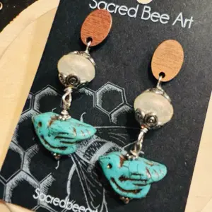 Bluebird Earrings vintage lucite and wood accents
