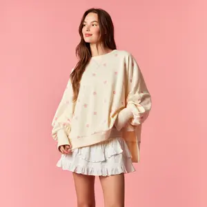 Polka Dot Printed Round Neck French Terry Oversized Sweatshirt
