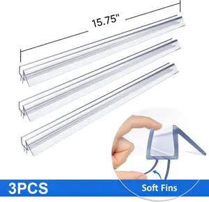 3 PCS Frameless Shower Door Bottom Seal 1/4 Inch Glass (15.75 in x 3),3 Section Segmented Installation Kit, Glass Shower Door Seal Strip Bottom, Weather Stripping Sweep Leak Water Guard