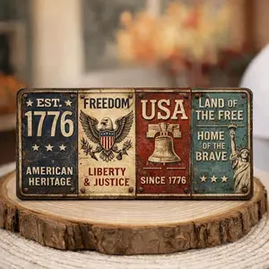 Patriotic Birthday America Metal Sign, USA 250th Anniversary Aluminum License Plate 1776–2026, Semiquincentennial Decor Gift for Home or Garage