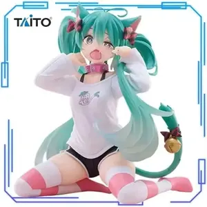 In Stock Taito Genuine Original Desktop Cute Figure Vocaloid Hatsune Miku Cat Ears T-shirt 13cm Toy Figure Collection Model Gift