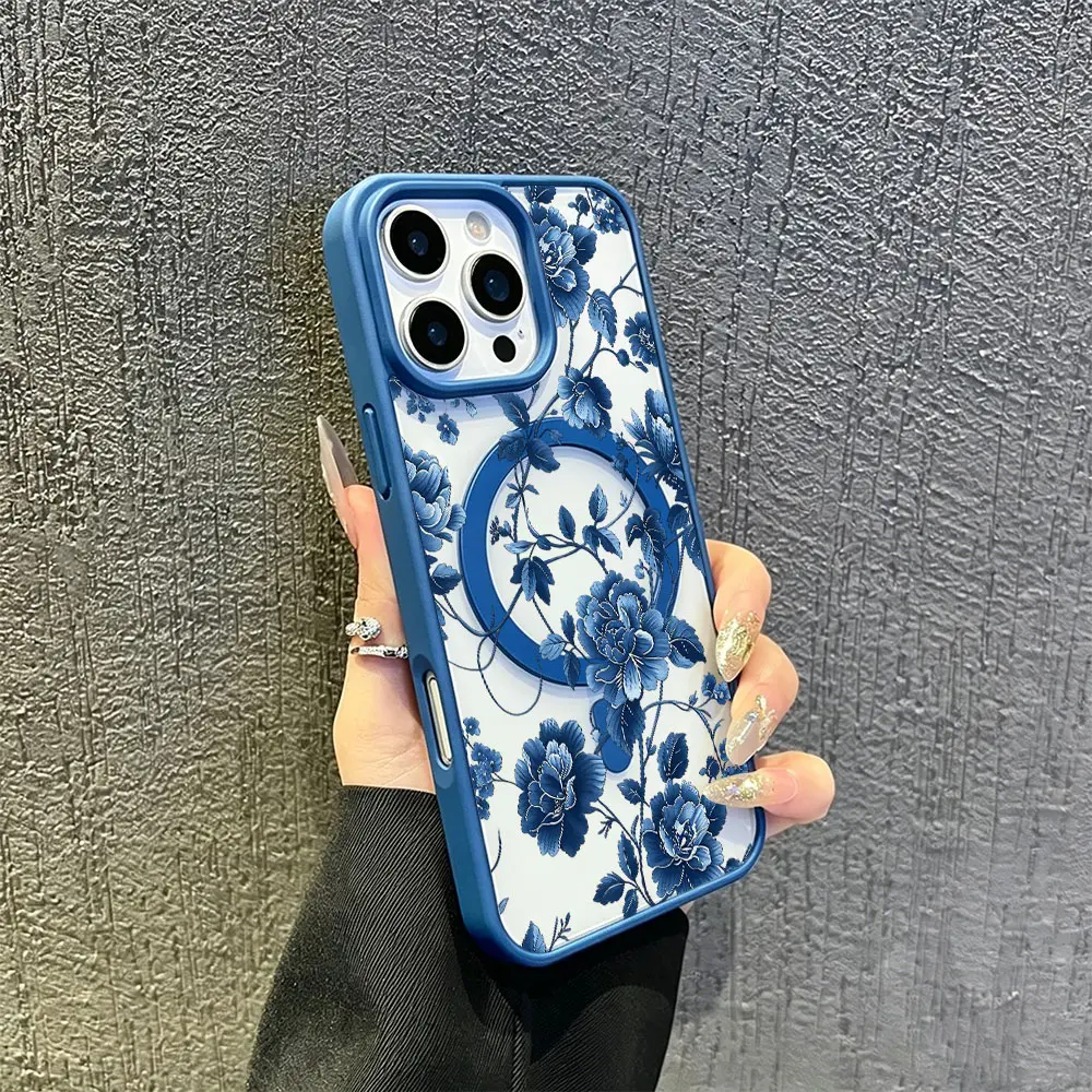 Blue and White Porcelain Floral Phone Case, Delft Chinoiserie Style for iPhone 17 16 15 14 13 12 11 Plus Pro Max, Elegant Gift
