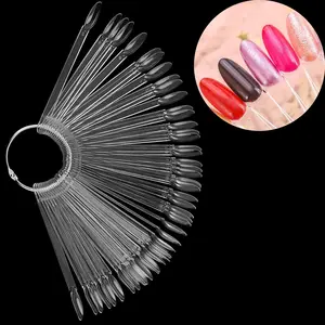 Almond Nail Swatch Stick, 100pcs Gel Polish Color Design Display Stick Tips, Clear Almond Fan Cards Nails Art Practice Tool for Professional Use Sample Tools DIY Nail Swatch Sticks Stylish Acrylic Nails with Ring