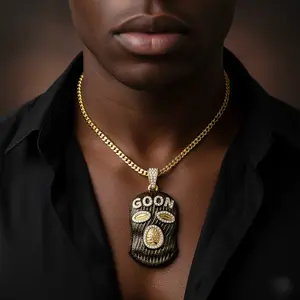 MaxBling81 Men's CZ Masked Goon Iced Pendant with 4mm Cuban Chain, Hip-Hop Inspired Long Chain Necklace, Gold or Silver Plated, Cubic Zirconia Stones, 18" 20" 24" Length Options, Hip Hop Necklace, Cuban Logo Necklaces