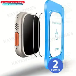 KAYKWONG'S 2 Pack 49mm Tempered Glass Screen Protector, 9h Hardness Anti-Scratch, Auto Alignment Kit with Tool for Apple Watch Ultra 1/2