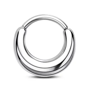 Paula's Design Silver Aura Titanium 16G False Stretched Thick Septum Clicker Ring Hinged Piercing Hoop