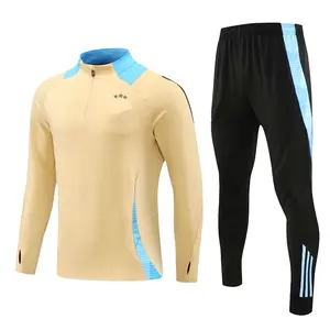 New Men Sports Set Argentine Fan Soccer Shirt Half Zipper Jacket Training Wear Games Jerseys High Quality Kit Tops and Trousers Does not apply