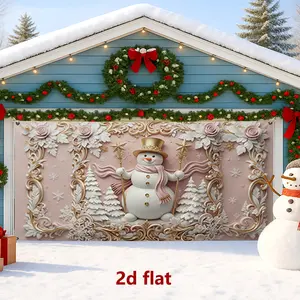1pc 2d flat Snowman Garage Door Cover, Vintage Pink Winter Decorations, Christmas Indoor and Outdoor Holiday Decor