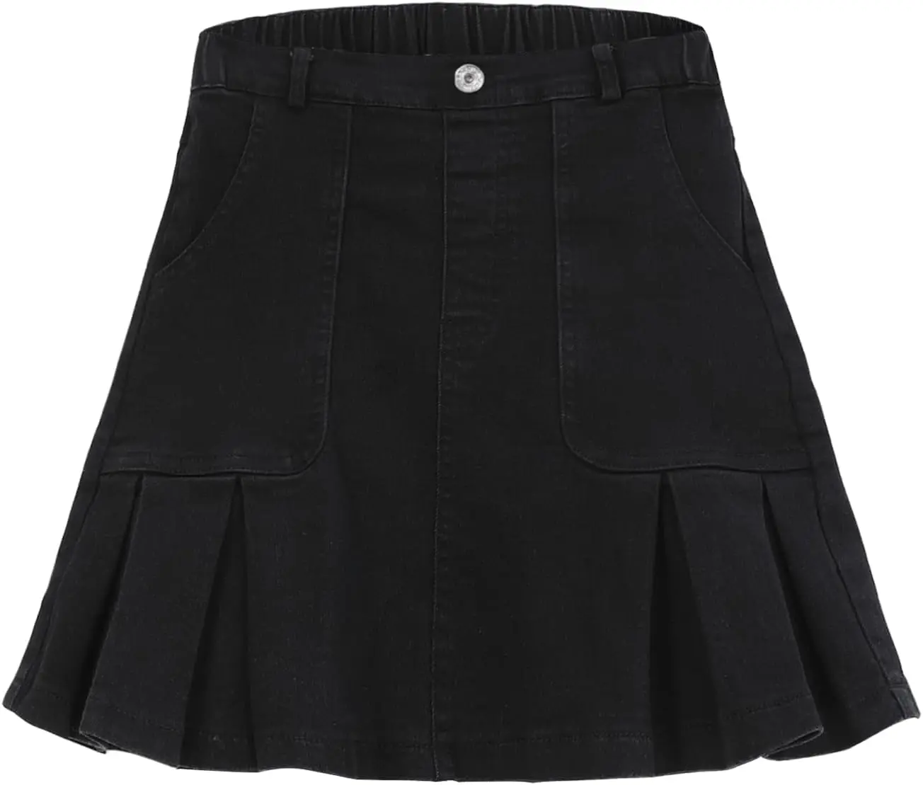 Toddler Girl's Denim Skirt - Elastic Waist, Pleated Hem, Button Front, Mid Waist Jeans, Denim Fabric, 3-12 Years Size