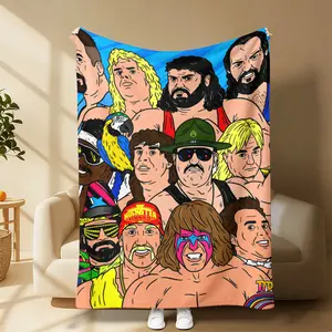 Countdown Sale! Anime Style Wrestling Themed Flannel Blanket, Ultra Soft Warm Lightweight Cozy Throw, Skin-Friendly Blanket for Couch Bed Office Camping Travel, Perfect Seasonal Holiday Gift for Friends Parents Kids & Wrestling Lovers