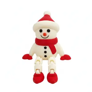 Cartoon Jointed Snowman Figurine, Cute Christmas Style, Adjustable Joints, PVC Material with Non-Slip Pad, Car Dashboard Decor, Holiday Setup