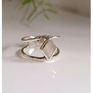 Sterling silver moonstone rainbow Double Band Ring