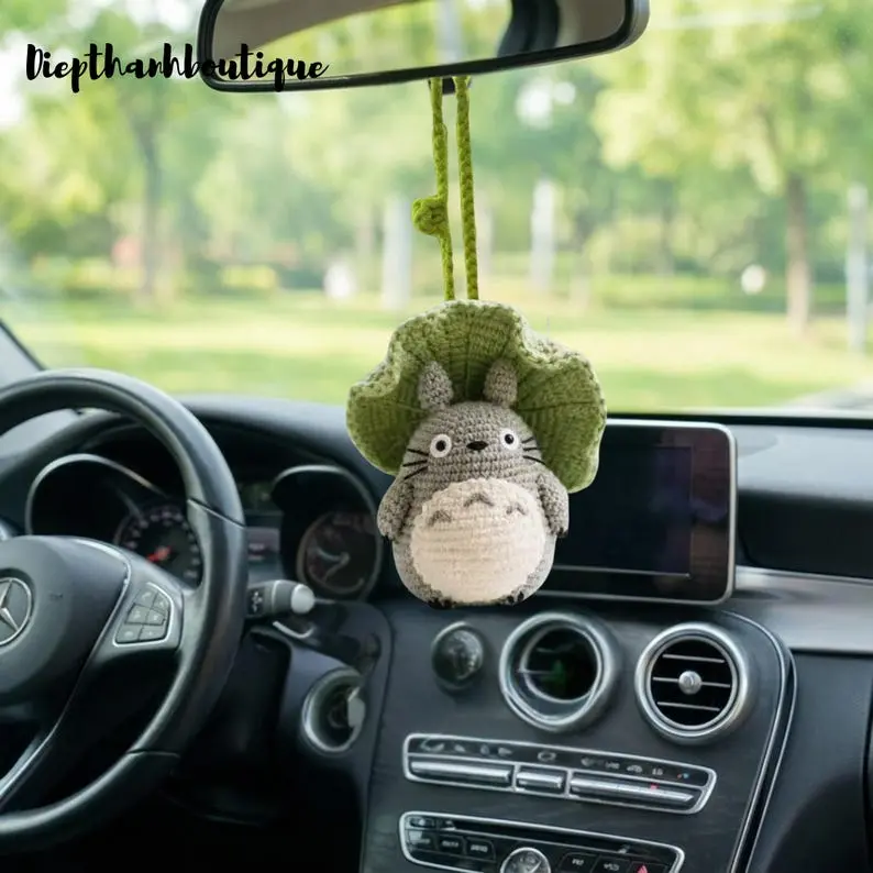 Crochet Totoro Hanging Ornament, Anime Amigurumi Decor, Handmade Crochet Car Charm