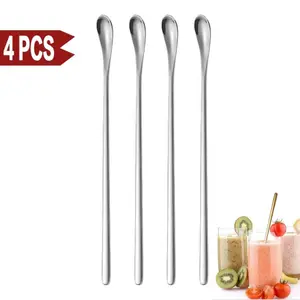 4-Piece Long Handle Iced Tea Spoons, 304 Stainless Steel Cocktail Stirrers,  Coffee Spoons, Bar Counter Mixer, Restaurant Kitchen Utensils, Home Bar Accessories