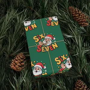 Cartoon Santa Six Seven Meme Wrapping Paper Christmas, Funny Holiday Gift Wrap for Humor Lovers, Playful Green Seasonal Gift Wrap
