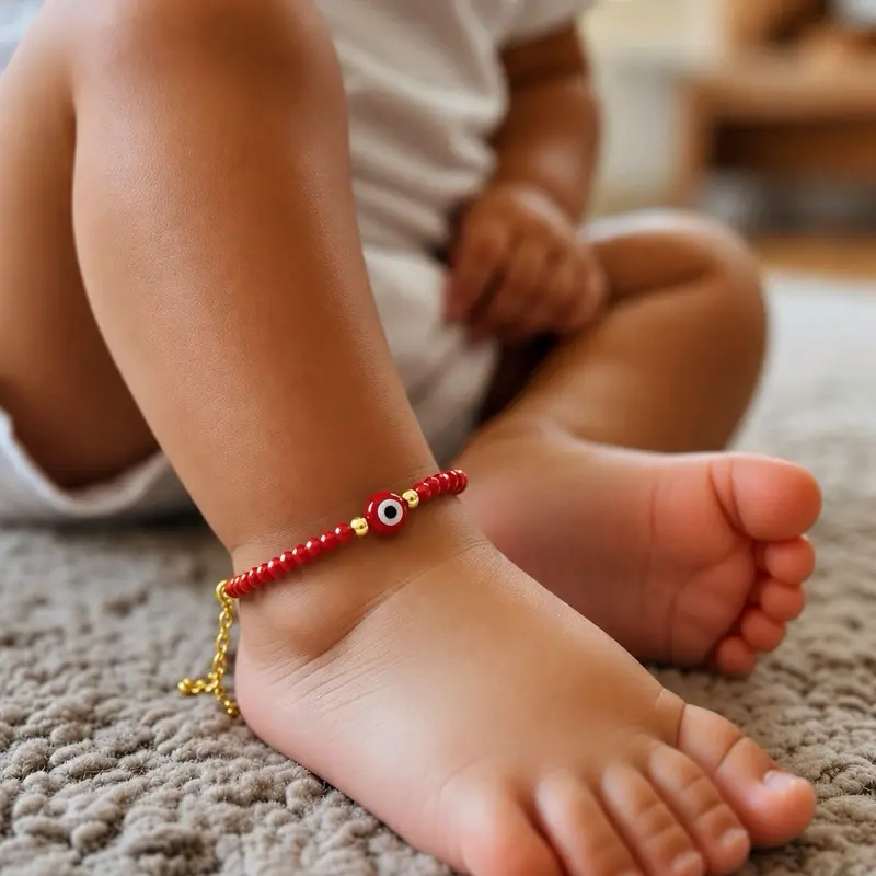Baby Red Evil Eye Anklet Bracelet – Handmade Adjustable Crystal Beaded Anklet