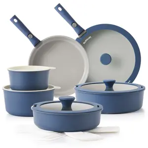 18-Piece Ceramic Nonstick Cookware Set with Detachable Handle, Navy Blue Pots and Pans Set, Stackable, Induction Compatible, Dishwasher & Oven Safe Kitchen Cookware