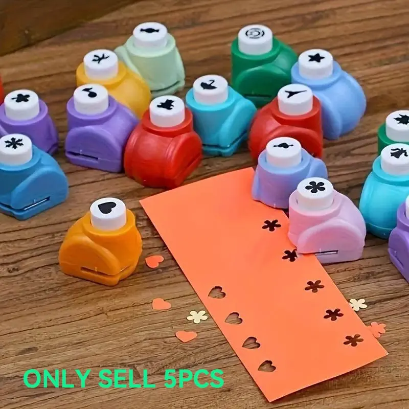 5Counts Mini Embossing and Paper Punch Set, Multi-Color, Multifunctional Stationery, Office Stationery Supplies, Office Accessories, Creative Portable Craft Punch Tools for DIY Scrapbooking, Greeting Cards & Journal Decorating