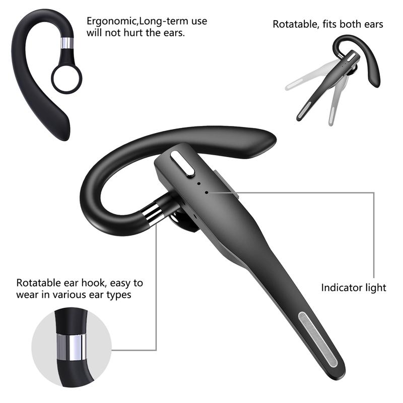 Bluetooth Wireless Headset Over Ear Noise Canceling Headphones with Mic Earbuds,10h Playback,Business Office Trucker OutdoYYK525 Business Headset, Over Ear Earphones with Mic, Bluetooth Over Ear Headset, with Charging Case,  iOS and Android,Sports Riding