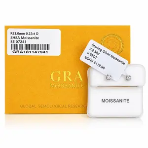 925 sterling silver 3mm round moissanite studs with GRA certification