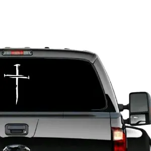 Nail Cross Decal - Big Rugged Faith Sticker for Cars & Trucks - White/Black Color Options - Durable Bumper Decal - Religious Symbol of Faith - Best Selling Decal