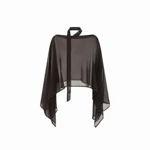 Cider Chiffon Boat Neck Cloak Sleeve See-through Oversized Blouse With Scarf Dealsforyou